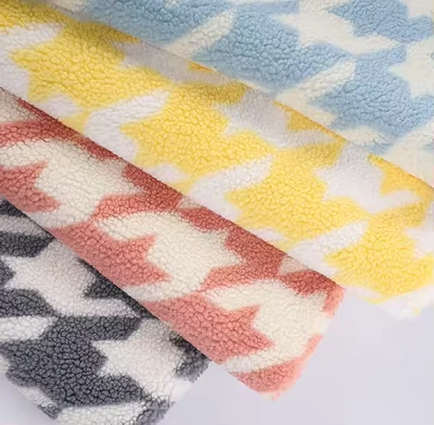 Houndstooth Sherpa Lamb Furce Fleece Tkanina